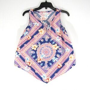 J. JILL Handkerchief Hem Top Size XS‎ Womens Paisley Satin Tunic Blouse Classic